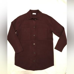 Babaton Aritzia Society Caridgan Tunic Button Down in Maroon NWT